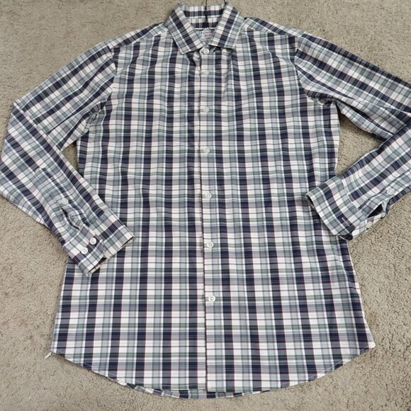 Mizzen + Main Shirt Medium Blue Plaid Trim Fit Performance Leeward USA Made - Picture 2 of 8